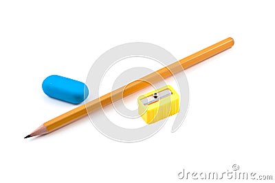 Sharpener pencil and eraser Stock Photo