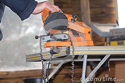 Sharpening chainsaw teeth links Stock Photo