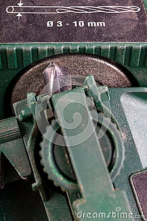 Sharpening a metal drill bit. Steel drill sharpened for specialized sharpeners Stock Photo