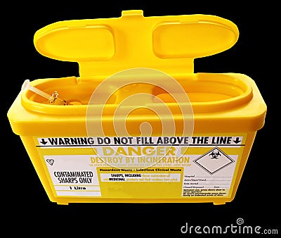 Sharps needle container Stock Photo