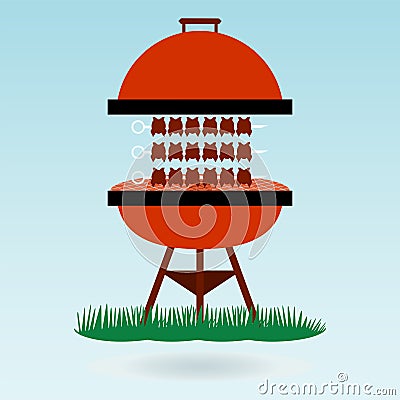 Shashlik on the barbecue grill Vector Illustration