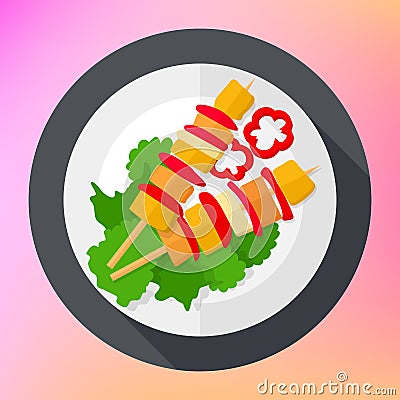 Shashlik kebab barbecue flat icon. Vector Illustration