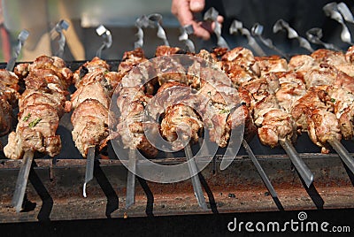 Shashlik (shaslik) - traditional russian barbecue Stock Photo