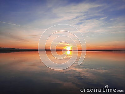 Shatsky Lakes. Ecotourism. Shatsk National Natural Park. Landscape of the setting sun on the lake. Stock Photo