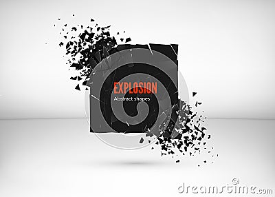 Shatter and destruction dark square effect. Abstract cloud of pieces and fragments after explosion. Vector illustration Vector Illustration