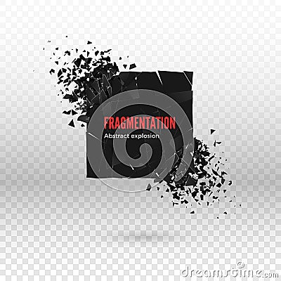 Shatter and destruction dark square effect. Abstract cloud of pieces and fragments after explosion. Vector Vector Illustration