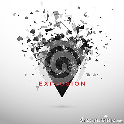 Shatter and destruction dark triangle. Abstract cloud of pieces and fragments after explosion. Vector Vector Illustration