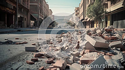 Capturing the Striking Images of a Devastating Earthquake's Shattered Cityscape, Generative AI Stock Photo