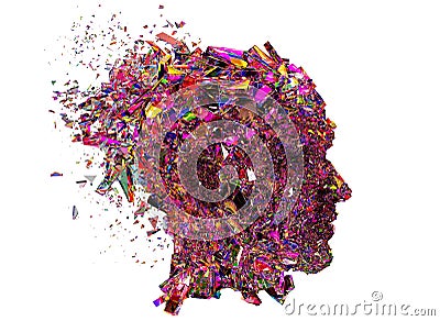 Shattered colorful glass Head side view Cartoon Illustration