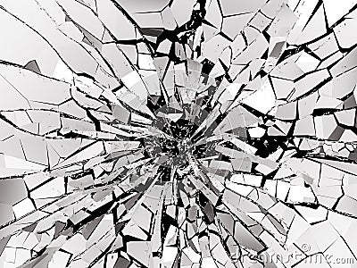 Shattered or demolished glass over black background Cartoon Illustration