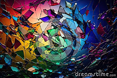 Shattered Glass in a Rainbow of Colors Stock Photo