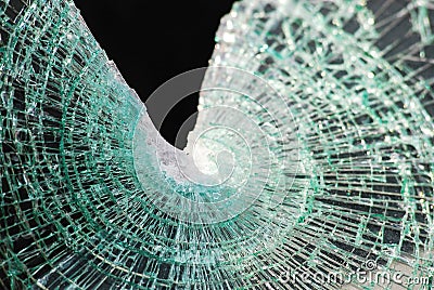 Shattered laminated glass from windshield Stock Photo