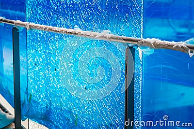 Shattered laminated and tempered safety glass railing balustrade panels frameless, safety glass for modern architectural buildings Stock Photo