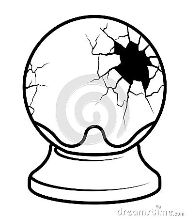 Shattered magic crystal ball of diviner. Uncertain future, impossibility of planning. Simple black and white vector isolated on Vector Illustration