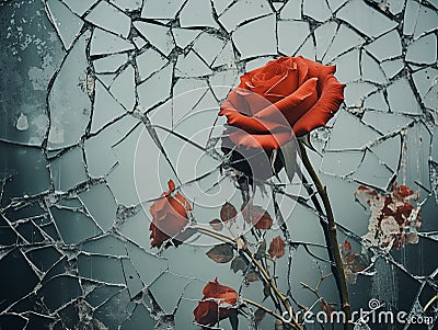 shattered mirror and flowers Stock Photo