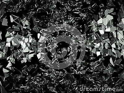 Shattered pieces of glass on black Stock Photo