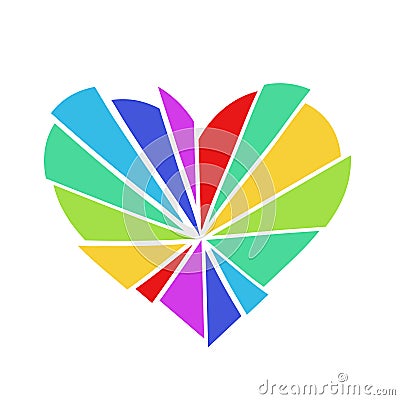 Shattered rainbow colored heart vector logo, isolated on a white background Vector Illustration