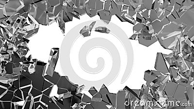 Shattered or smashed glass: sharp Pieces on white Stock Photo