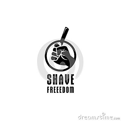 Shave barbershop salon logo with fist hand holding shave knife blade icon symbol Vector Illustration