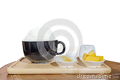 Shave ice -Mango stick rice shaved ice dessert. Dessert food for Stock Photo