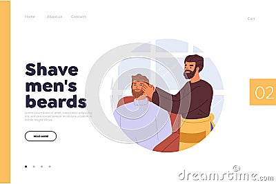 Shave men beard concept of landing page with barbershop hairstylist do hairstyle, grooming shaving Vector Illustration