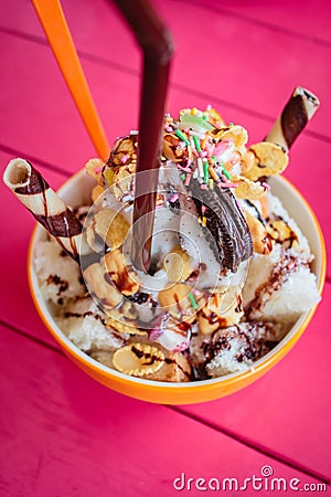 Shaved ice, thai style dessert. Stock Photo