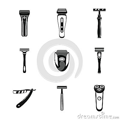 Shaver blade razor personal icons set, simple style Cartoon Illustration