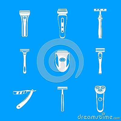 Shaver blade razor personal icons set, simple style Vector Illustration