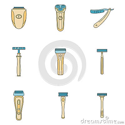 Shaver blade razor personal icons set vector color Vector Illustration