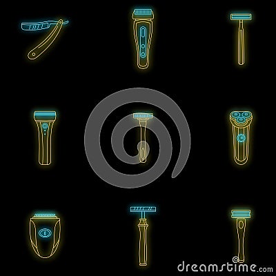 Shaver blade razor personal icons set vector neon Vector Illustration