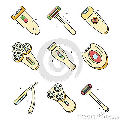 Shaver icon set line color vector Vector Illustration