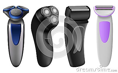 Shaver razor electric mockup set, realistic style Cartoon Illustration