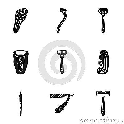 Shaver trimmer icon set, simple style Vector Illustration