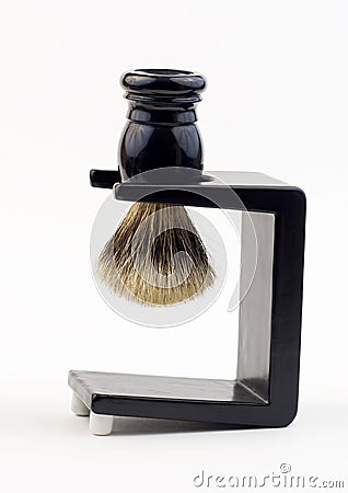 Shaving brush ( Made out of badger hair) with stand Stock Photo