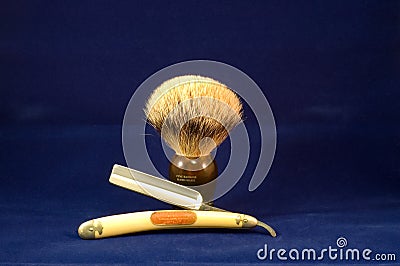 Shaving brush and razor Stock Photo