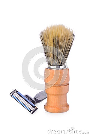 The shaving brush and razor Stock Photo