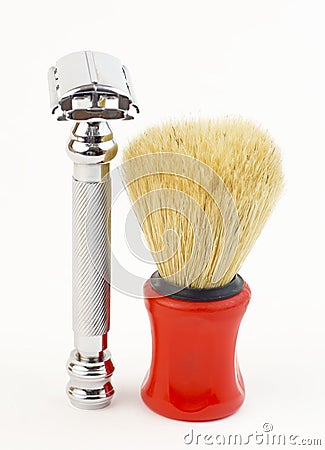 Shaving equipment - Shaving kit ( Shaving brush and razor) Stock Photo