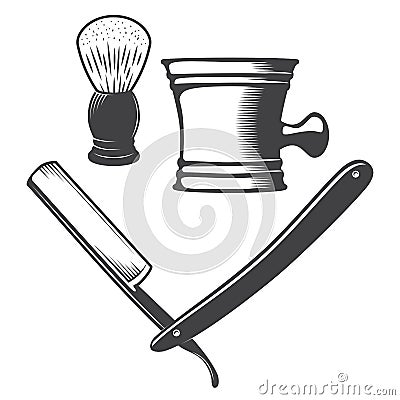 Shaving mug, brush and razor Vector Illustration