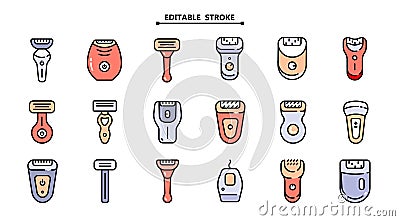 Shaving razors editable stroke color icon set Cartoon Illustration