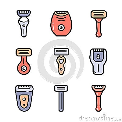 Shaving razors isolated color icon set Vector Illustration