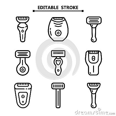 Shaving razors editable stroke outline icon set Vector Illustration