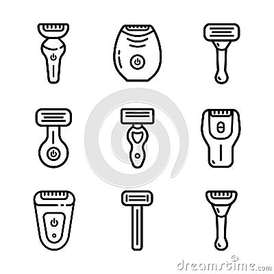 Shaving razors isolated outline icon set Vector Illustration