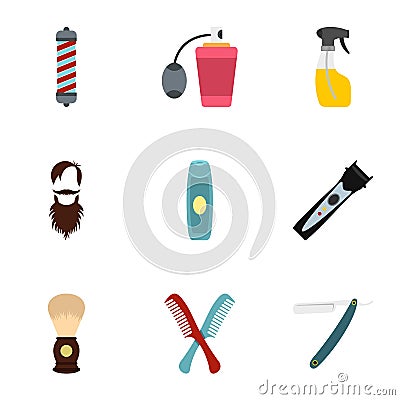 Shaving tools icons set, flat style Vector Illustration