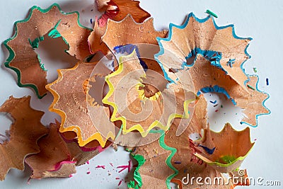 shavings from sharpening crayons, background Stock Photo