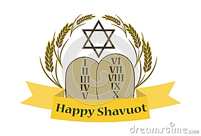 Shavuot Banner - Shavuot festive banner with the image of the Tablets of the Covenant, on an isolated background Vector Illustration