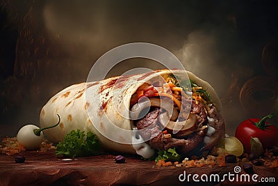 Shawarma in lavash grilled on the table, fast food. Kebab burrito Stock Photo
