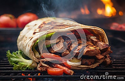 Shawarma sandwich on grill Stock Photo