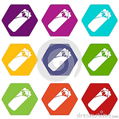 Shawarma sandwich icon set color hexahedron Vector Illustration