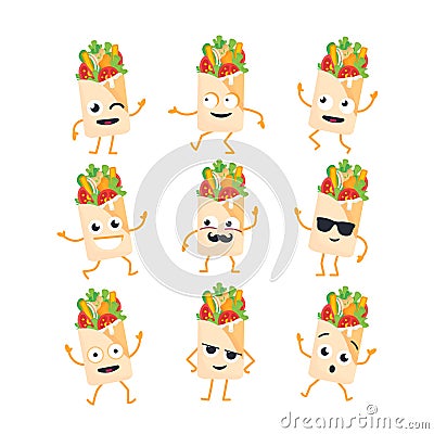 Shawarma - vector set of mascot illustrations. Vector Illustration