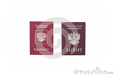 Shchelkovo, Russian Federation - Mar 09, 2019: Two passports- foreign passport and a national passport of the Russian Federation Editorial Stock Photo